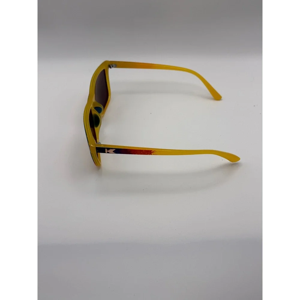 Knockaround Sunglasses Yellow Orange Frame Mirror Lens Logo‎ K on Lens